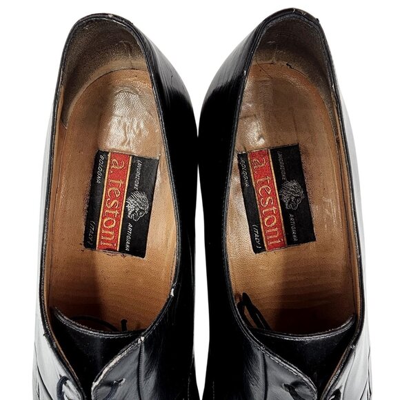 Vintage A. Testoni Men's 8 Italian Black Calf Leather Dress Shoe Cap-toe Oxfords - Picture 5 of 16